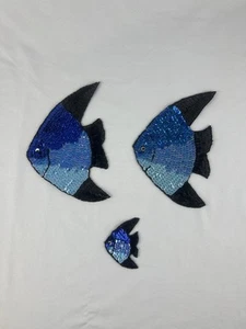 VTG Set of 3 Blue Sequined Beaded Angel Fish Sewing Patch Appliques EUC - Picture 1 of 6