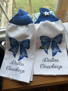 Asciugamani da tè decorativi Dallas Cowboys fatti a mano all'uncinetto cucina double face - Foto 1 di 1