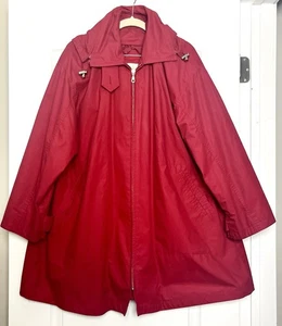 Vintage London Fog Rain Jacket Sz M Red Zip Button Removable Hood Pockets Lined - Picture 1 of 11