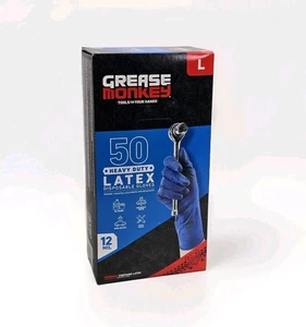 GREASE MONKEY LATEX DISPOSABLE Heavy-Duty GLOVES 50 COUNT SIZE LARGE 12 MIL New! - Picture 1 of 9