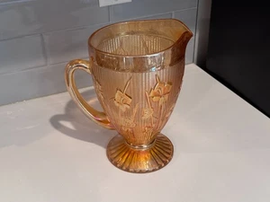 1950's Jeanette Depression Iris & Herringbone Large Pitcher Iridescent/Marigold - Picture 1 of 2