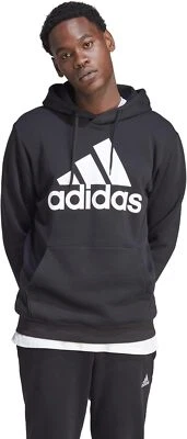 Sudadera con capucha para hombre Adidas Essentials polar logotipo grande negra/blanca IB4024 Foto 1 de 4