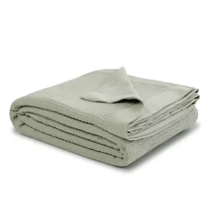 100% Sea Foam Cotton Waffle Weave Lightweight Blanket Twin Soft Breathable an... - Picture 1 of 8