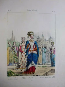Gravure 19° histoire Mode:costumes sous Louis IX:Evêque de Soissons,bourgeois... - Picture 1 of 6