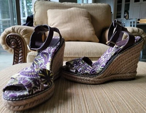 Tory Burch Wedge Sandals Ankle Strap Violet, White, & Yellow Women’s SZ 7 - Picture 1 of 9