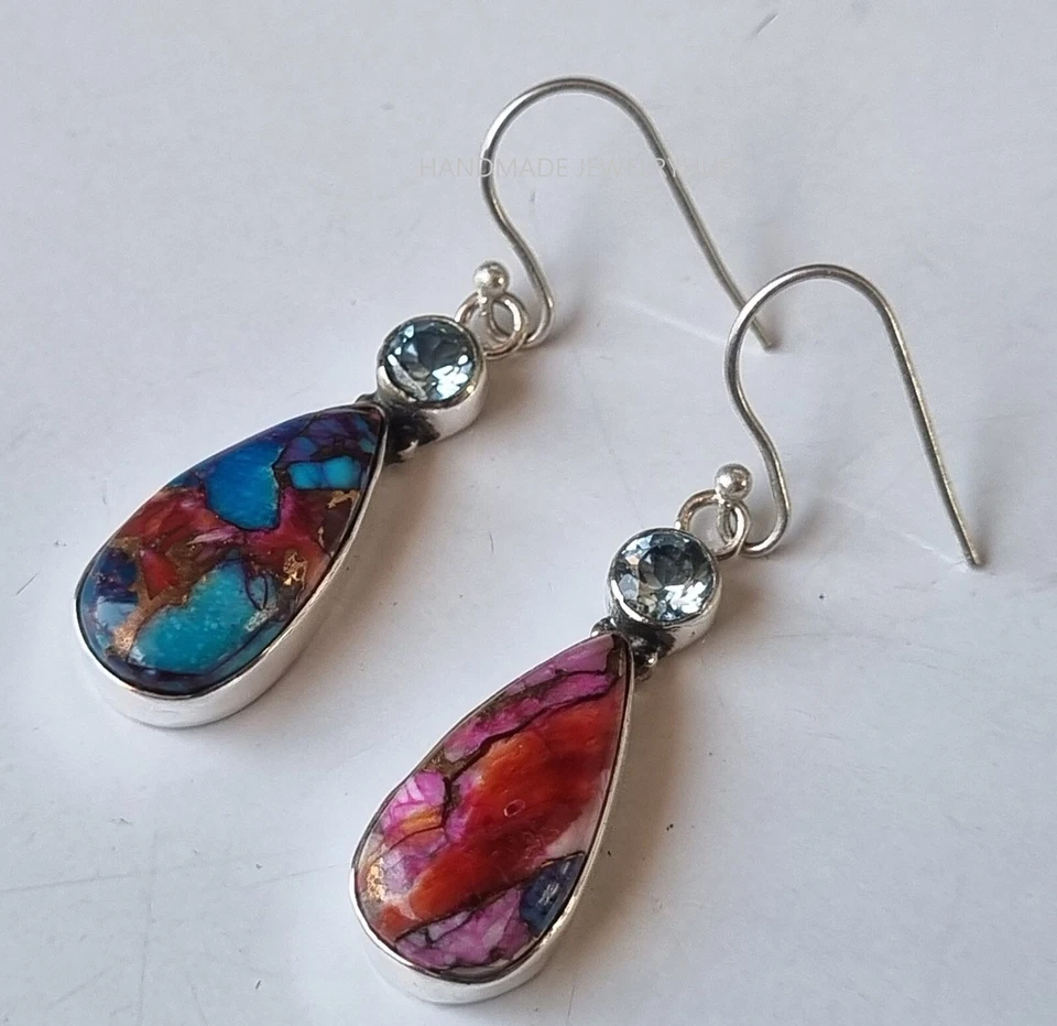Pink Copper Turquoise Earrings 925 Sterling Silver Handmade Gift Item PG2426 - Imagem 1 de 1