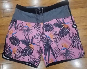 Hurley Phantom Hybrid Board Shorts Men’s Sz 34 Floral Gray Pink - Picture 1 of 3