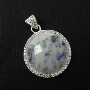 Colgante de circonia cúbica pavimentado de piedras preciosas bisel redondo de plata esterlina - Imagen 1 de 3