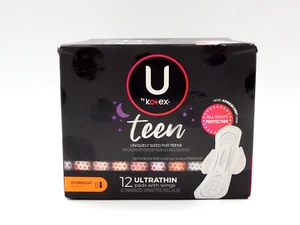 U By Kotex Teen Ultra Thin Pads with wings Overnight 12 pads - Picture 1 of 4