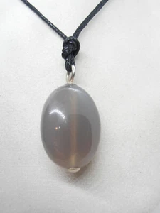 Silver Pendant 925 With Agate Grey Natural And Choker - Stone Semiprecious - Picture 1 of 6
