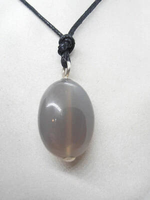 Ciondolo in ARGENTO 925 con AGATA GRIGIA naturale e girocollo - pietra dura - - Immagine 1 di 4