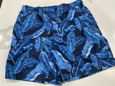 Lands' End Swim Trunks Swimsuit Shorts Mens Sz L Blue Hawaiian Print Lined SI56 - Image 1 of 3