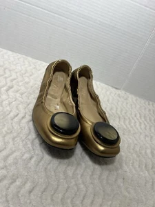 HOGAN Leather Gold Metallic Coquette Ballet Flats Women 36 US 6 Made in Italy - Picture 1 of 12