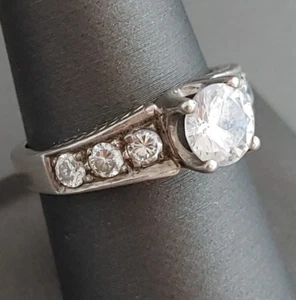 Sterling Silver CZ Ring Engagement Signed Size 9 - Picture 1 of 8