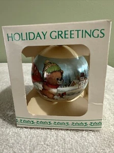 Holiday Greetings Original Design Satin Ornament In Box Seasons Greetings Bears - Picture 1 of 7