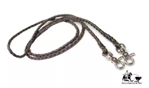 Braided Leather Roping Reins X-Long 8 ft. Plus 4 Plait Dark Brown Mexico Made - Picture 1 of 3