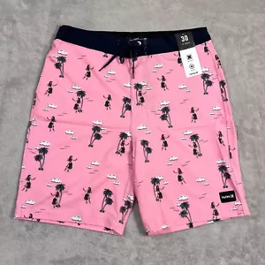 Hurley Board Shorts Mens 30 Waist Pink Hula Girls Hawaiian Quick Dry Stretch NEW - Picture 1 of 12