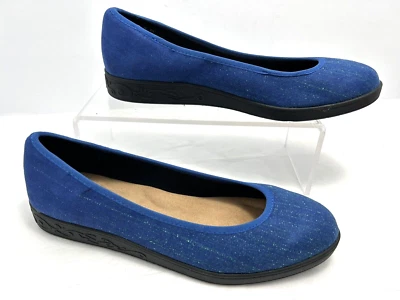 Zapatos planos/zapatos de mujer estilo suave talla 8,5 M espuma viscoelástica sin cordones azul imitación gamuza #J Foto 1 de 4