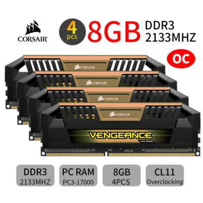 Corsair Pro 32GB 4x 8GB DDR3 OC 2133MHz PC3-17000U 240Pin Desktop Memory Gold AB - Image 1 of 4