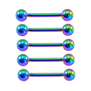5pc / 10pc Rainbow Surgical Steel Anodized Tongue Barbell Nipple Bar Piercing - Picture 1 of 3