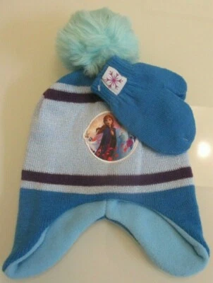 Disney Frozen Princess Anna & Elsa Toddler Girls Faux Fur Pompom Hat Mittens Set - Image 1 of 2