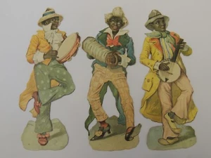 3 Découpis / Chromos anciens Personnages noirs musiciens XIXeme 1-E-2 - Picture 1 of 1