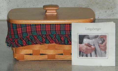 2000 Longaberger Address Basket Red & Green Plaid Liner Lid & Protector No Cards Cover