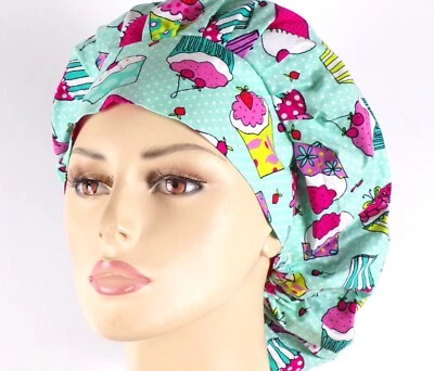 Scrub Hats-Cupcakes Yum-Women's Bouffant Surgical Scrub Hat/Scrub Cap Handmade - Image 1 of 4
