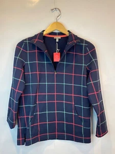 Talbots Women's Size Small Active-T Navy Tattersall Plaid Half Zip Pullover NWT - Picture 1 of 5