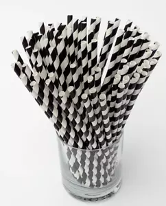 Retro Black and White 20cm Biodegradable Paper Straws 100 200 500 1000 - Picture 1 of 7