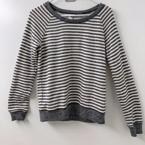 Victoria's Secret Women XS Cotton Crewneck Striped Gray White Pullover Sweater - Picture 1 of 3
