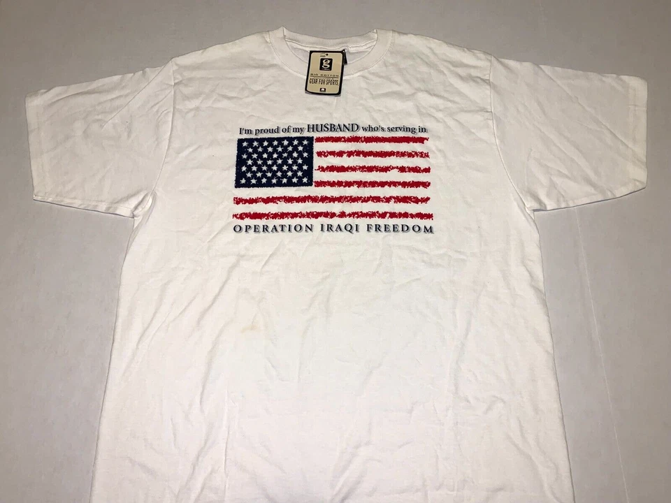 Camiseta Patriótica Operación Libertad Iraquí Orgullosa de Mi Marido De Colección ¡Nueva! GRANDE Foto 1 de 1