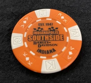 Indianapolis, Indiana Southside Harley Davidson Poker Chip / Orange & Weiß - Bild 1 von 3