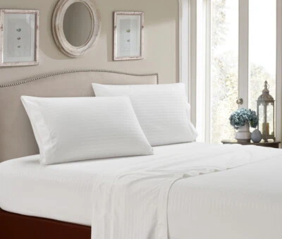 Juego de sábanas de rayas suaves bolsillos profundos 4 piezas 1800 hilos de bambú  Foto 1 de 4