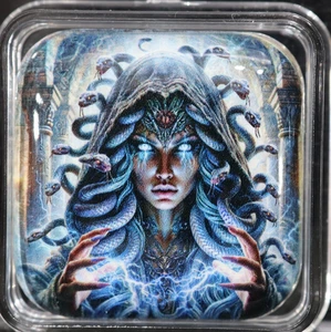 Hayleybug 2 oz .999 Fine Silver Medusa Painted Art Bar Capsuled - Picture 1 of 5