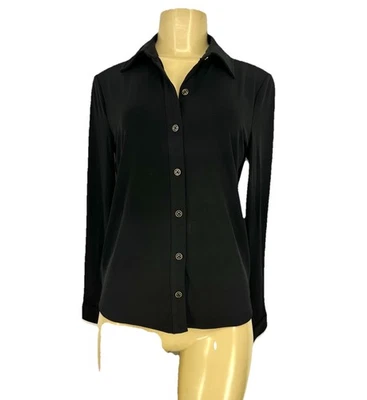 NUEVA Camisa Top Tahari Pequeña Mujer Abotonada Manga Larga Negra Elástica 24-10 Foto 1 de 4