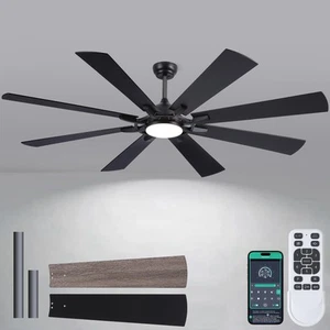 72inch Large Ceiling Fan with Light and Remote, Indoor/Outdoor Black Fan Ligh... - Picture 1 of 6