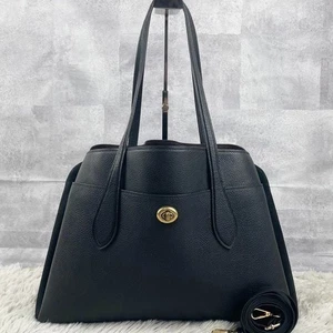 COACH Old 2-way Turnlock Crossbody Shoulder Bag Black Leather Used Japan - Bild 1 von 10