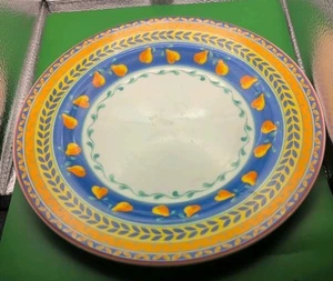 1 dinner PLATE / PORTUGAL, FURIO Home, white blue yellow Pears fruit 9 3/4" - Picture 1 of 2