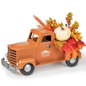 Fall Truck Decor 12-Inch Vintage Metal Truck with Fall Pumpkin Sunflower for ... - Picture 1 of 7