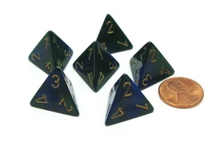 Gemini 18mm 4 Sided D4 Chessex Dice, 6 Pieces - Blue-Green with Gold - Picture 1 of 1