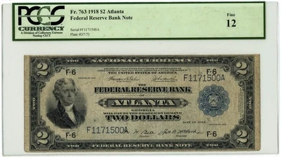 FR.763 $2 1918 Federal Reserve Bank Note Atlanta F12 PCGS Currency 950750-100 - Image 1 of 3