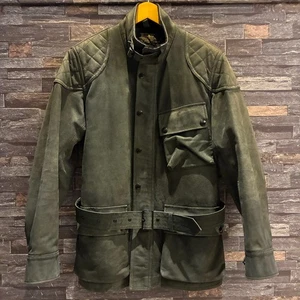 RRL Ralph Lauren Motorcycle Oxhide Leather Jacket Khaki Size M Vintage Used - Picture 1 of 14