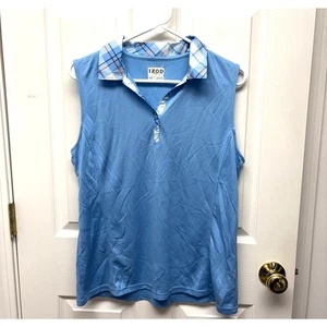 Izod Blue Sleeveless Polo, Plaid Collar Golf Shirt, Quick Dry, Women's Size XL - Picture 1 of 4