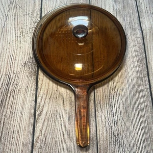 Vintage Corning Vision Ware Bratpfanne mit Deckel Pfanne Bernstein Frankreich Waffelboden 10" - Bild 1 von 11