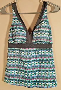L.L. Bean Sonnenschutz Bademode V-Ausschnitt Tankini Oberteil geometrisches Muster - Damen 12 - Bild 1 von 8