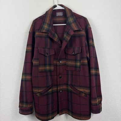 Camisa Chaqueta De Lana Pendleton De Colección Para Hombres XL Borgoña Cuadros Mackinaw Años 80 Foto 1 de 4