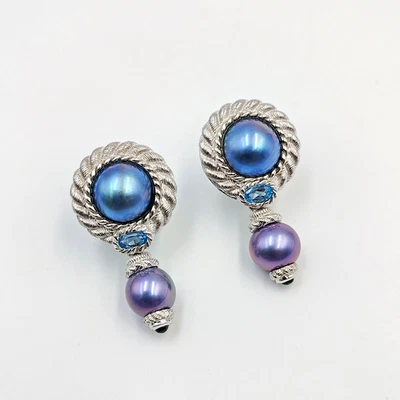 Judith Ripka Sterling Silver 925 Genuine & Faux Pearl Topaz Clip On Earrings - Image 1 of 4