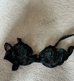 Aubade Paris Noir Sheer Mesh Bra♡ Size 34 A B Velvet Embroidered Balcony