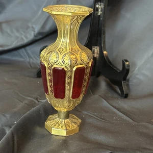 Moser Rubin Cabochon Gold Vergoldet Geriffelt Vase Sockel Rand Chip 6 1/4 Zoll - Bild 1 von 14